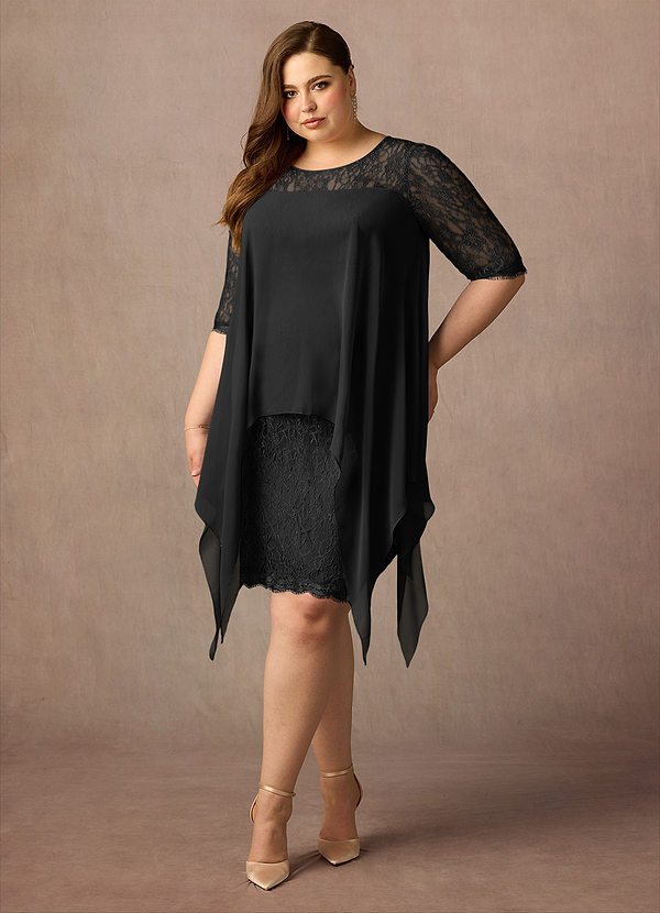 Azazie Flo Mother of the Brides Dresses Black A-Line Lace Chiffon Dress image1