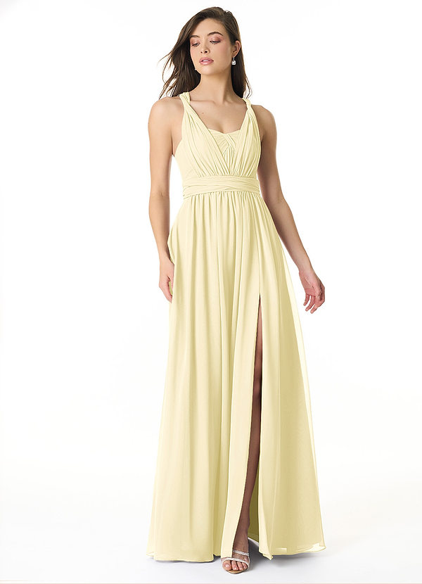 Azazie Olani Bridesmaid Dresses Lemon Sorbet A-Line One Shoulder Chiffon Convertible Dress image1