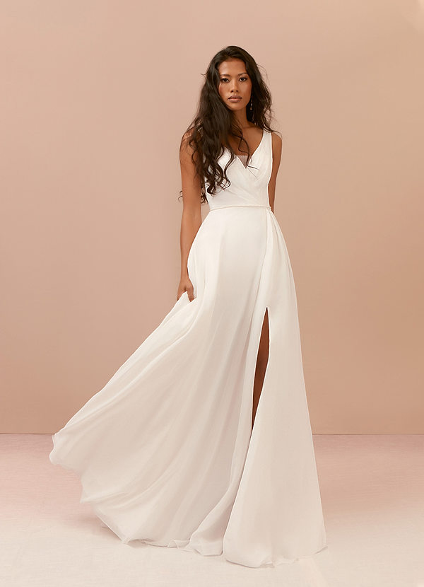 Azazie Estelle Wedding Dresses Diamond White A-Line Pleated Chiffon Dress image1