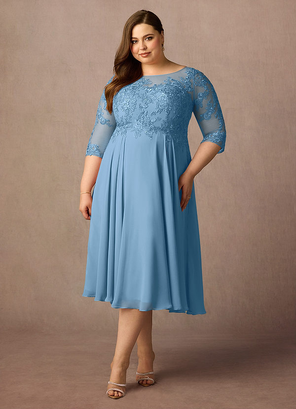 Azazie Marge Mother of the Brides Dresses Steel Blue A-Line Scoop Lace Chiffon Dress image1