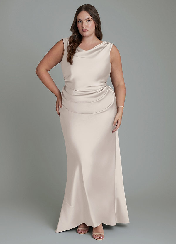 Azazie Kieryn Bridesmaid Dresses White Alabaster Mermaid Pleated Stretch Satin Dress image1