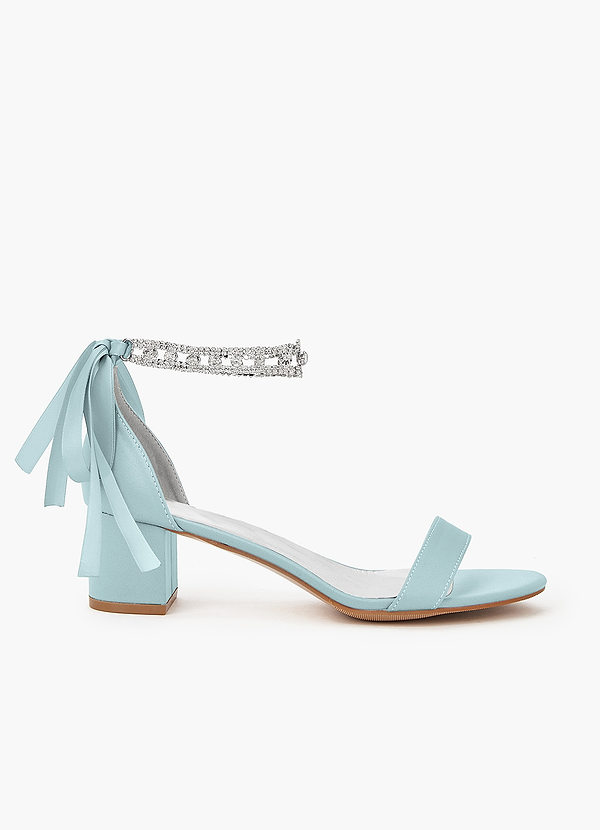 front Matching Color Matte Satin Rhinestone Strap Block Heel Sandals