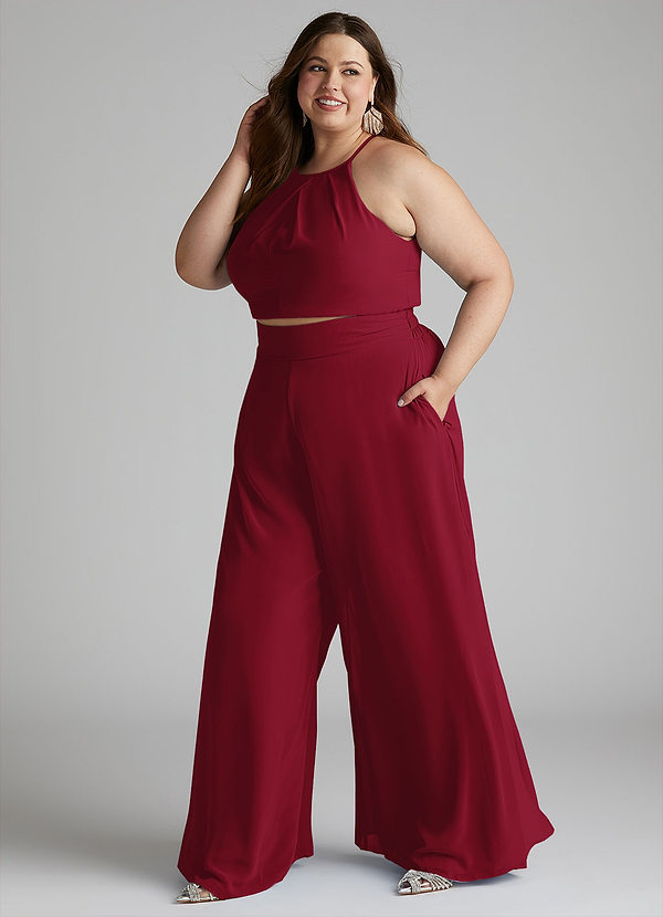 Azazie Kenzi Bridesmaid Dresses Burgundy Pleated Chiffon Jumpsuit image1