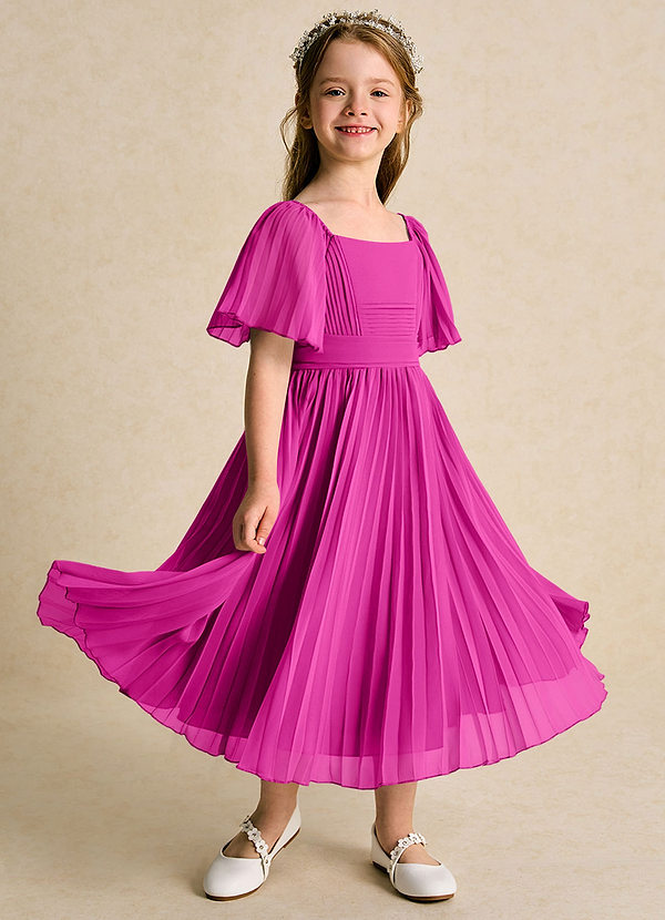 Azazie Gisele Abiti da Ragazza di Fiori Abito A-Line in Chiffon Plissettato Fucsia image1