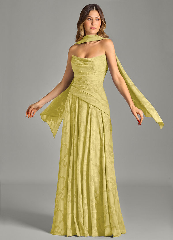 Azazie Gabriela Robes Demoiselle d'honneur Robe Trapèze en Blumen-Burnout Sans bretelles Canari image1