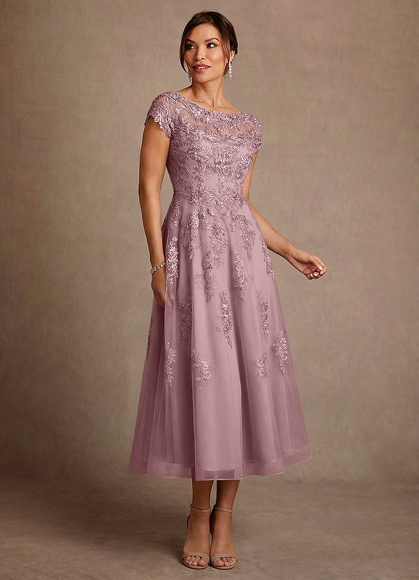 Azazie Jolanda Suknie dla Matki Panny Młodej Linia A Koronka Sznurówka Długość herbaty Sukienka image1