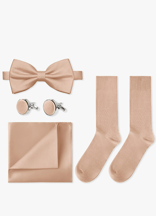 front Matching Bow Tie & Pocket Square & Cuff Links & Socks Set