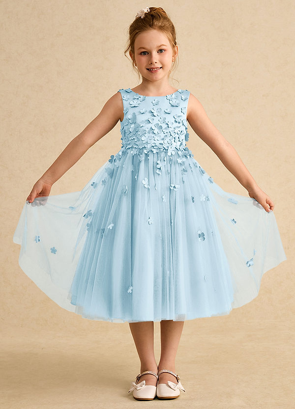 Azazie Lana Flower Girl Dresses Sky Blue A-Line Sleeveless Matte Satin Dress image1
