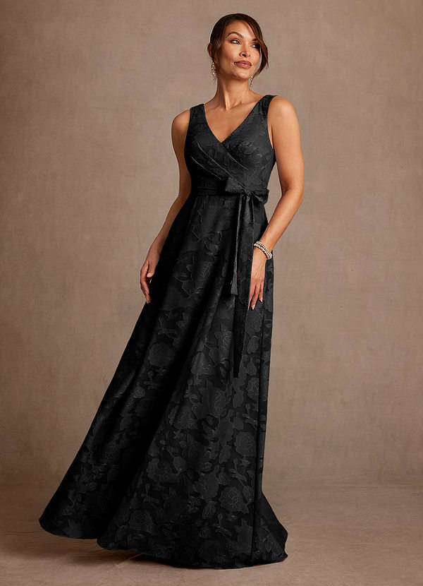 Luanne Mother of the Brides Dresses Black A-Line Pleated Floral Burnout Dress image1