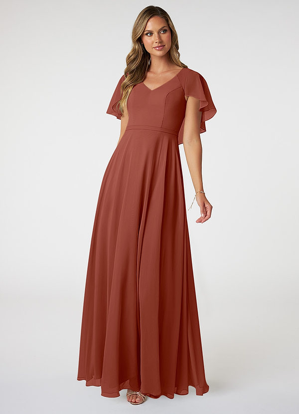 Azazie Jamie Vestidos Dama de Honor Vestido de Castaño de Gasa de Corte en A image1