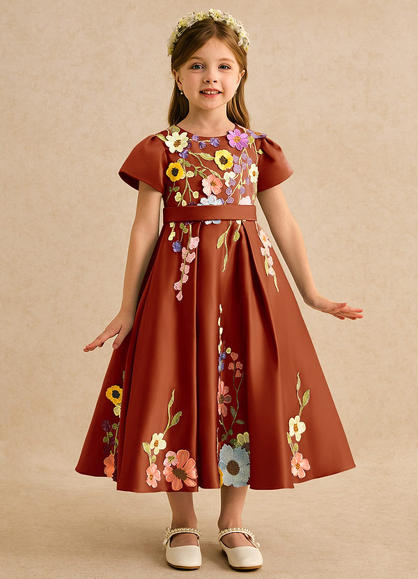 Azazie Haya Bloemenmeisjes Jurken A-Lijn Jurk van Kant Paprika image1