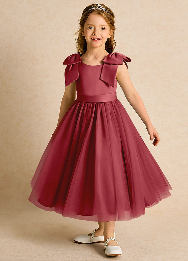 Azazie Serene Abiti da Ragazza di Fiori Abito Principessa in Raso Opaco Fiocco Melograno image1