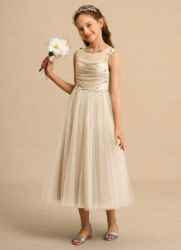 Azazie Snowball Girl Vestidos de Niña de Flores Vestido de Champán de Tul de Princesa con Plisado image1