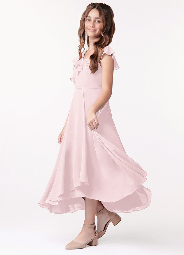 Azazie Posie Junior Blushing Pink A-Line Ruched Chiffon Dress image1