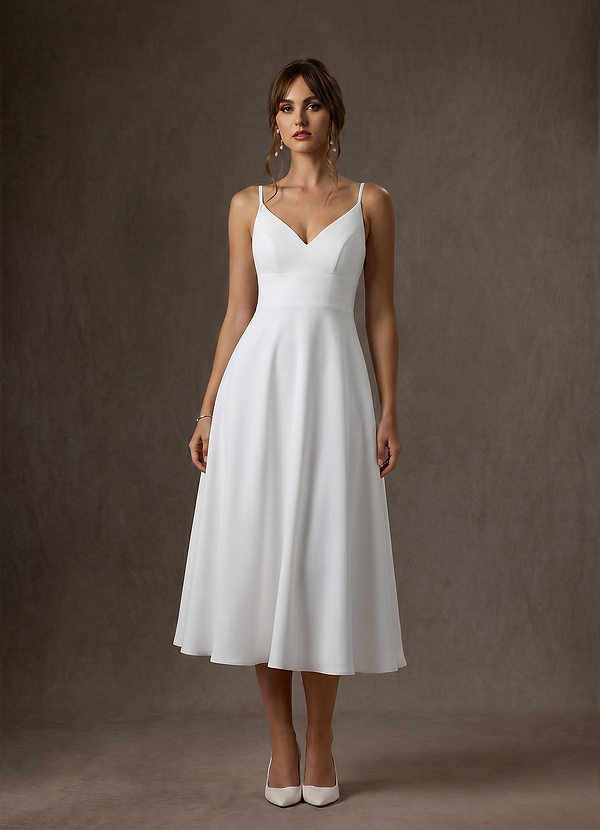 Azazie Xena Robes de mariée Robe Trapèze en Crêpe Élastique Blanc De Diamant image1