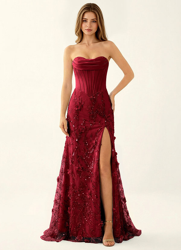 Iliana Bourgogne 3D Blommor Korsett Pärlor Balklänning image1