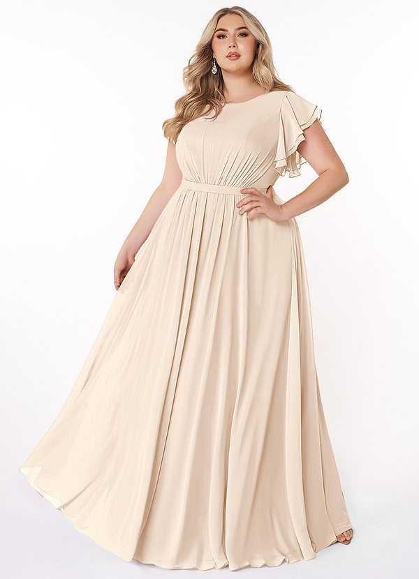Azazie Daphne Modest Bridesmaid Dresses A-Line Ruffled Chiffon Floor-Length Dress image1