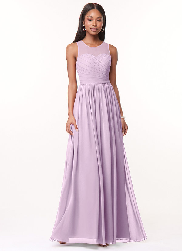 Azazie Nina Bridesmaid Dresses Frosted Lilac A-Line Pleated Chiffon Dress image1