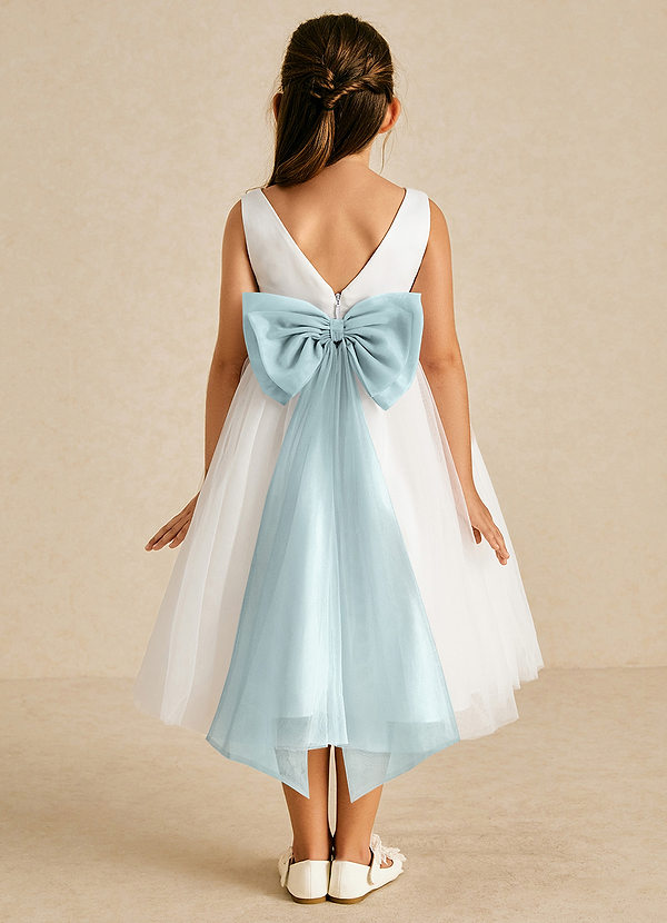 Azazie Kavi Flower Girl Dresses Ivory Mist A-Line Bow Matte Satin Dress image1