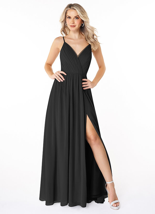 Azazie Gracie Bridesmaid Dresses Black A-Line Pleated Chiffon Dress image1
