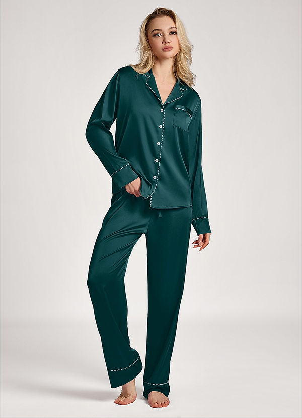 front Kiefer Pyjama-Set mit langen Ärmeln und Satin-Lurex-Besatz