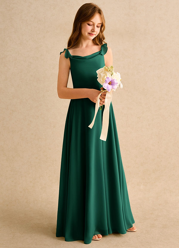 Azazie Puppy Girls Formal Robes de Fillette d'Honneur Robe Trapèze en Mousseline de soie Plissée émeraude image1