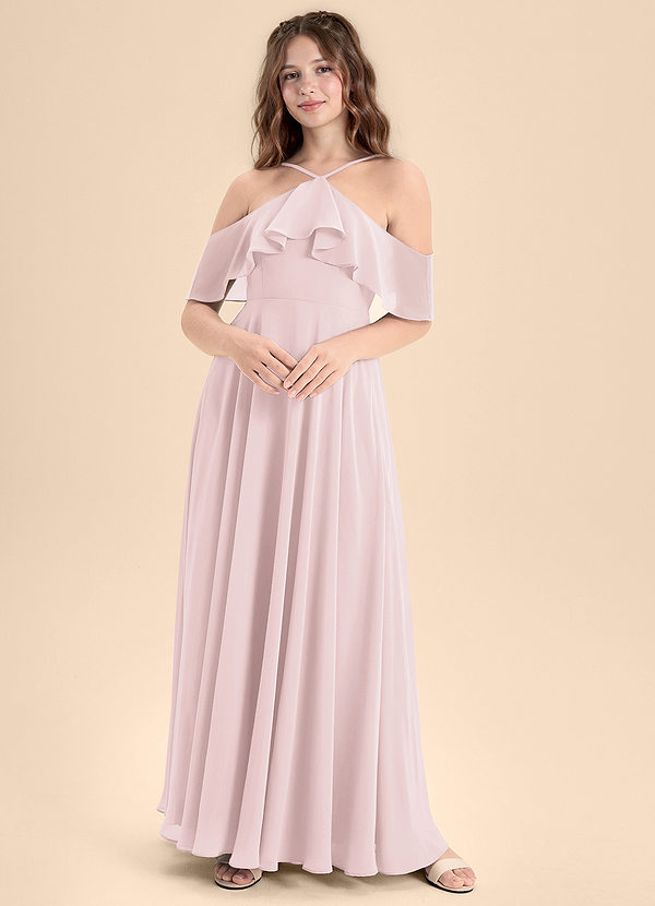 Azazie Tessabelle Junior Vestido de Rosa Rubor de Gasa de Corte En A con Vestidos sin tirantes image1