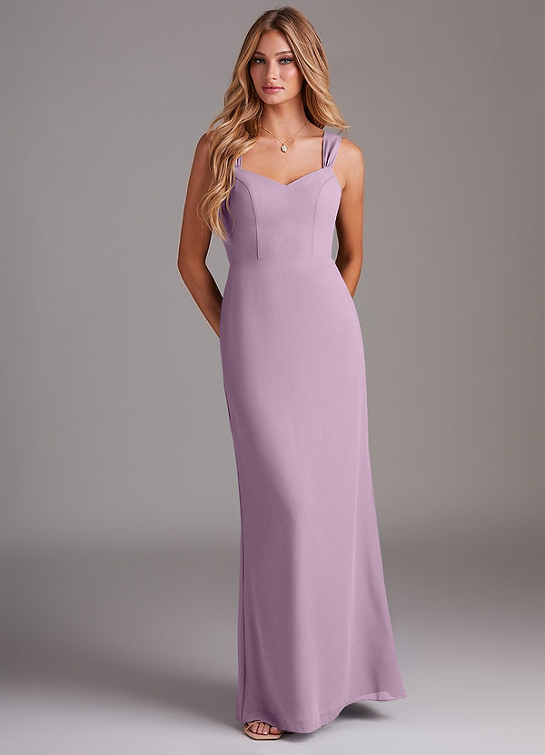 Azazie Denice Bridesmaid Dresses Wisteria Sheath Pleated Chiffon Dress image1