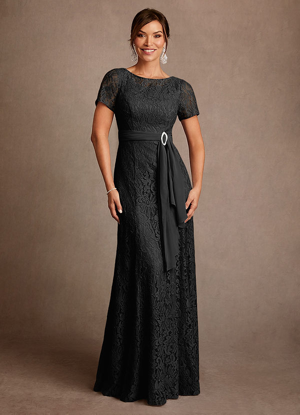 Azazie Sheffield Mother of the Brides Dresses Black A-Line Lace Chiffon Dress image1