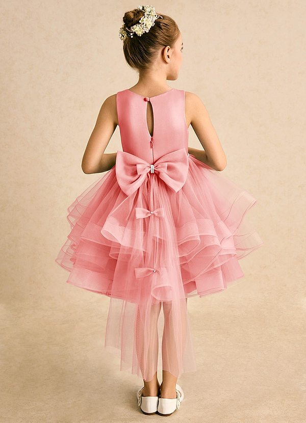 Azazie Tinie Flower Girl Dresses Coral Ball-Gown Bow Tulle Dress image1