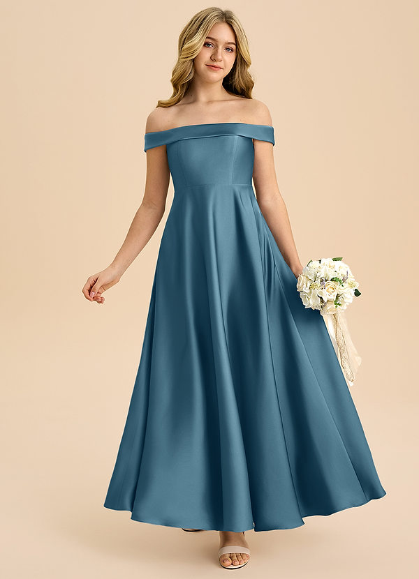 Azazie Sissy Junior Abito A-Line in Raso Elasticizzato a Spalla Scoperta Bermuda image1