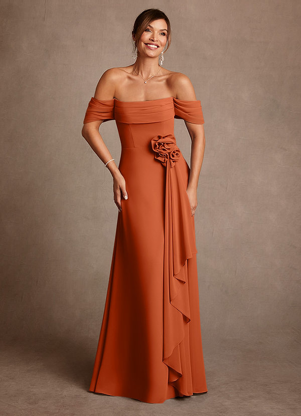 Azazie Amherst Klänningar till brudens mor Klä A-Line i Chiffong Av axeln Bränd Apelsin image1