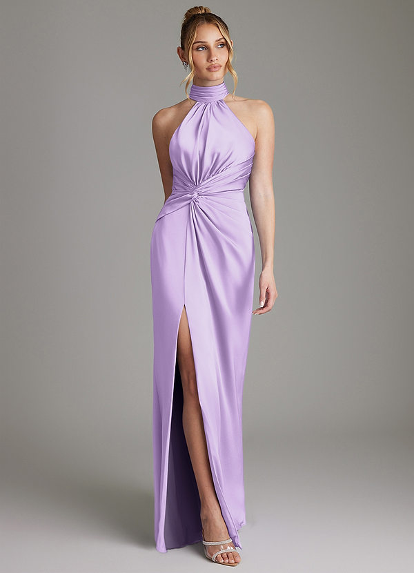 Azazie Gracelynn Vestidos Dama de Honor Vestido de Lila de Satén Elástico de Corte Recto con Plisado image1