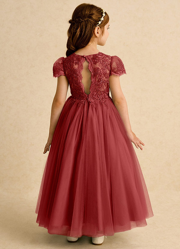 Azazie Puff Vestidos de Niña de Flores Vestido de Óxido de Tul de Corte Princesa con Encaje image1