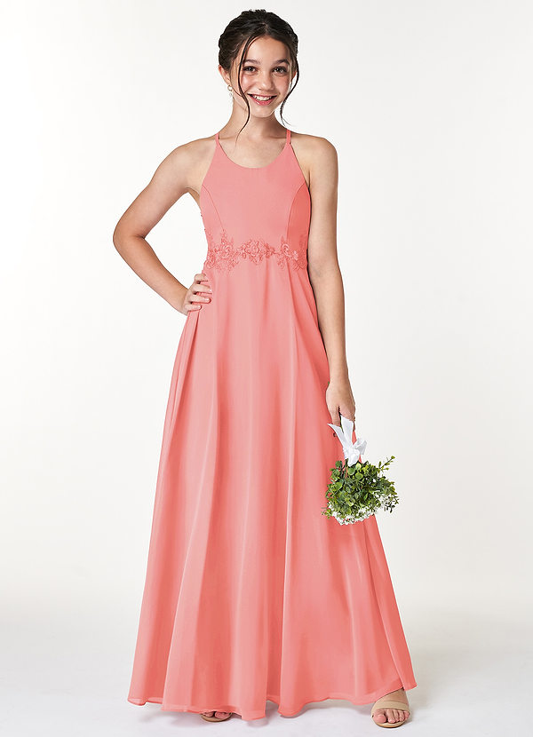 Azazie Rossi A-Line Lace Chiffon Floor-Length Junior Bridesmaid Dress image1