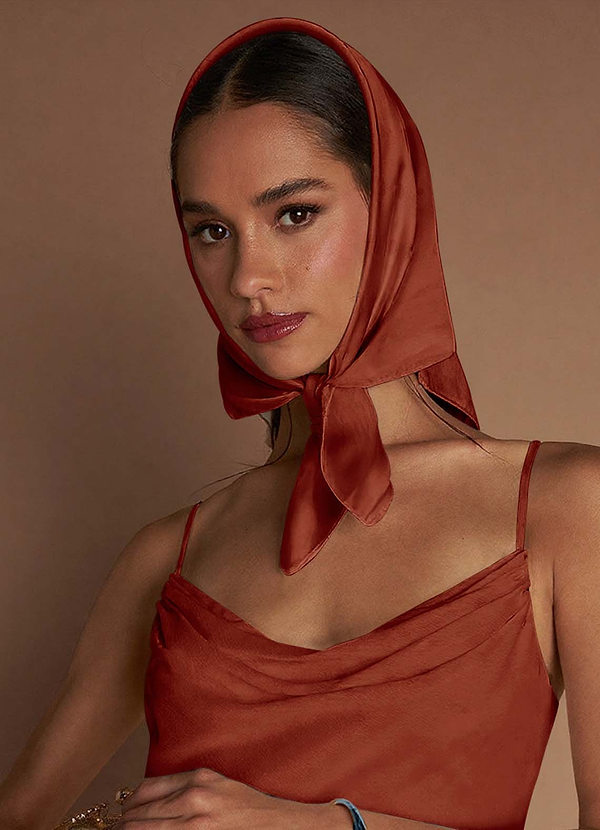 front Matching Color Floral Matte Satin Scarf