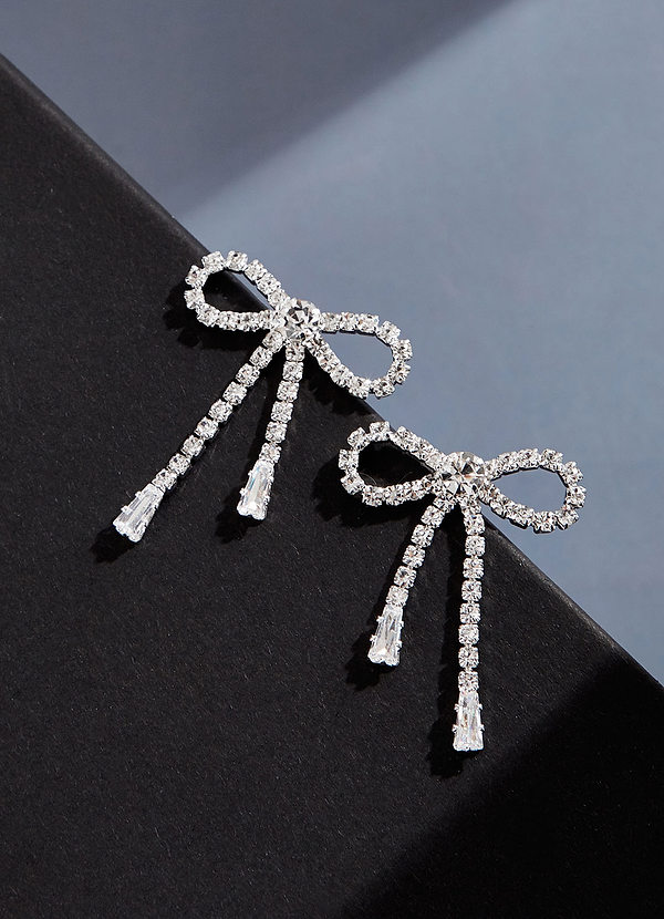 Silver Bow Earrings Jewelry | Azazie