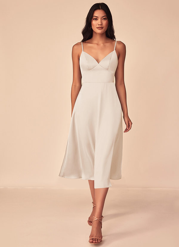 Azazie Dottie Bridesmaid Dresses White Alabaster A-Line Stretch Satin Dress image1