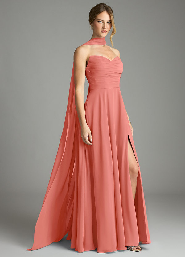 Azazie Ayla Abiti da Damigella Abito A-Line in Chiffon Scollo a Cuore Salmone Rosa image1