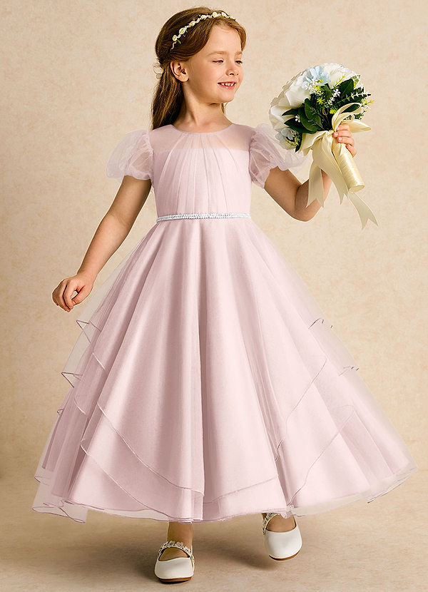 Azazie Duckie Abiti da Damigella Bambina Abito Principessa in Tulle Plissettato Rosa Rossore image1