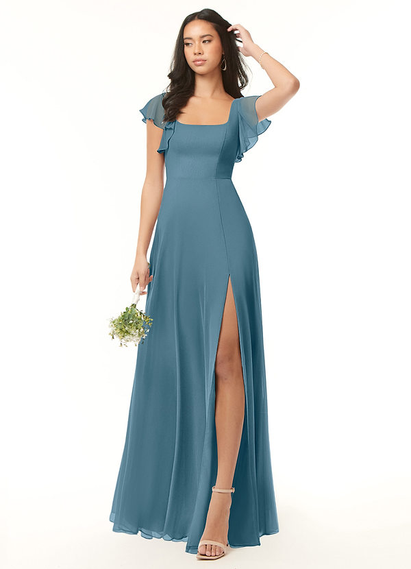 bermuda bridesmaid dresses Azazie A-Line Square Neck Floor-Length Chiffon Ages:5 Years
