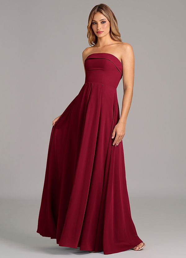 Azazie Lucienne Bridesmaid Dresses Burgundy A-Line Strapless Chiffon Convertible Dress image1