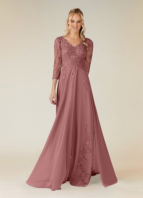 Azazie Noella Mother of the Brides Dresses Desert Rose A-Line V-Neck Lace Chiffon Dress image1