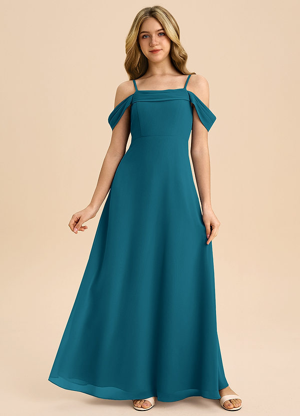 Azazie Anselie Junior Vestido de Azul Tinta de Gasa de Corte en A con Vestidos sin tirantes image1