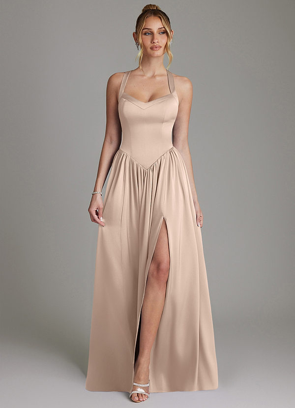 Azazie Francis Brautjungfernkleider A-Linie Korsett Stretch-Satin Kleid Englisches Rosa image1