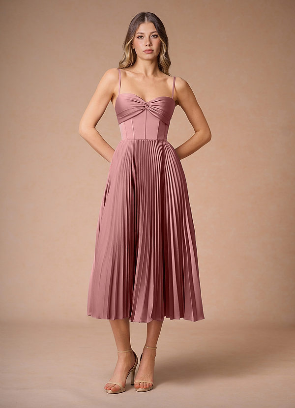 Léna Light Pink Pleated Midi Dress image1