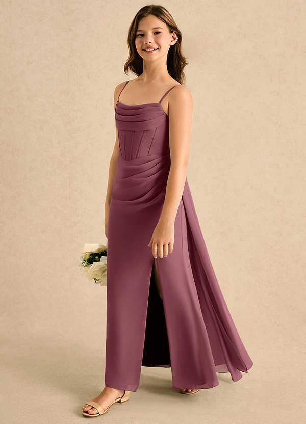 Azazie Moxie Girls Formal Sukienki dla Dziewczynki Sypiącej Kwiaty Linia A Koronka Szyfon Długość podłogi Sukienka image1