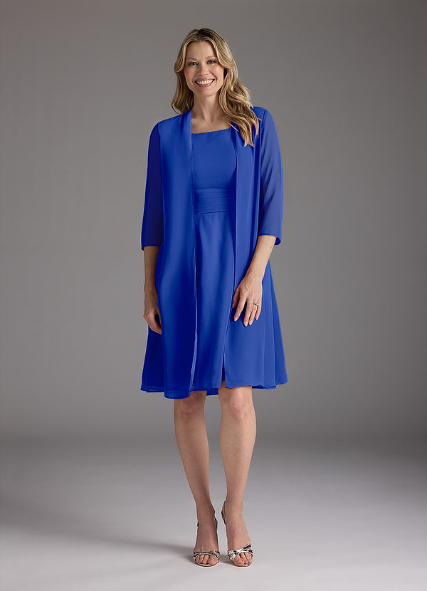 Azazie Shirley Robe Mère de la Mariée & du Marié Robe Trapèze en Mousseline de soie Plissé Scoop Bleu Roi image1