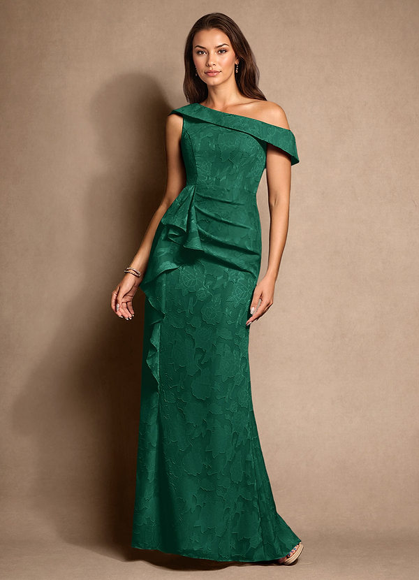 Azazie Hamptons Mother of the Brides Dresses Emerald A-Line Pleated Floral Burnout Dress image1