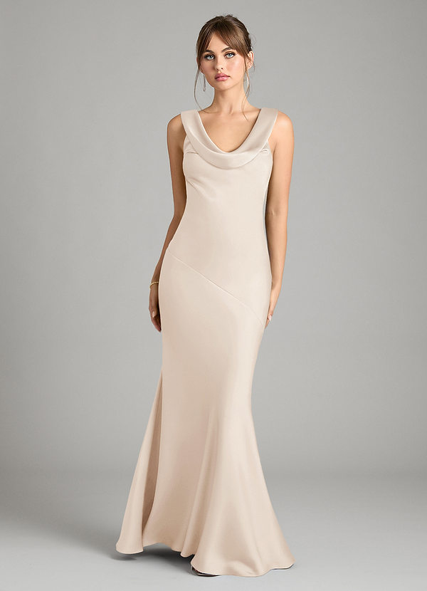 Azazie Rylina Bridesmaid Dresses White Alabaster Mermaid Stretch Satin Dress image1